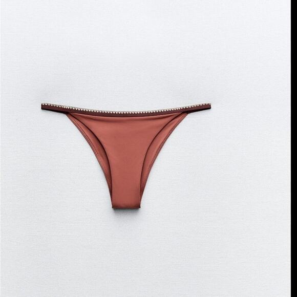 Zara Brick color Contrast Bikini Bottom contrast trim embroidery Interio… - Picture 7 of 7